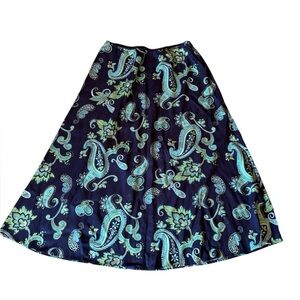 Croft & Barrow Blue Peacock Paisley Print Skirt Side Zipper 100% Rayon Size 14